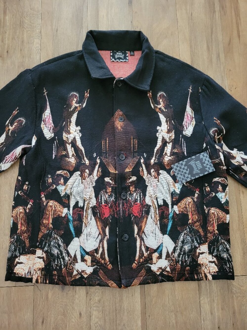 Rebel Vengeance Fall of Rebel Angels Tapestry Jacket Large Mens Black Alt Gothic